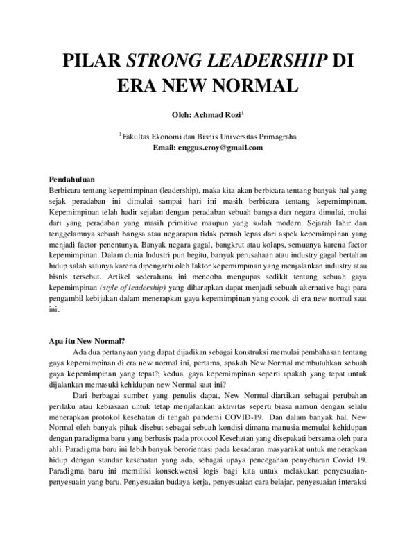 (PDF) PILAR STRONG LEADERSHIP DI ERA NEW NORMAL