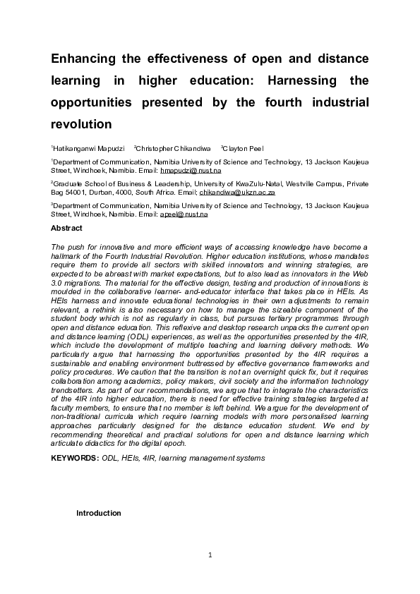 (DOC) Enhancing the effectiveness of open and distance learning in ...