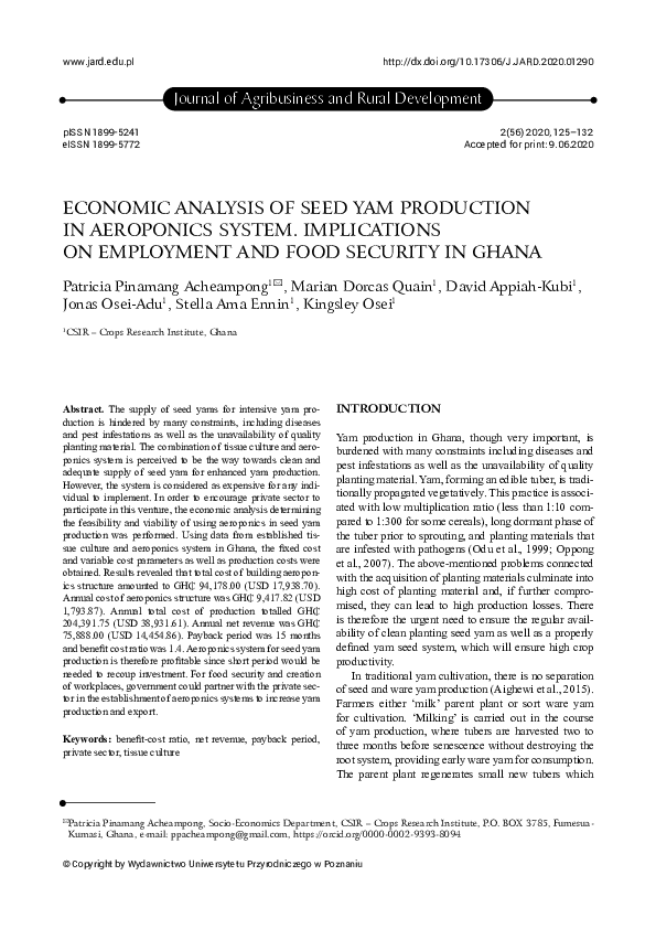 (PDF) ECONOMIC ANALYSIS OF SEED YAM PRODUCTION IN AEROPONICS SYSTEM ...