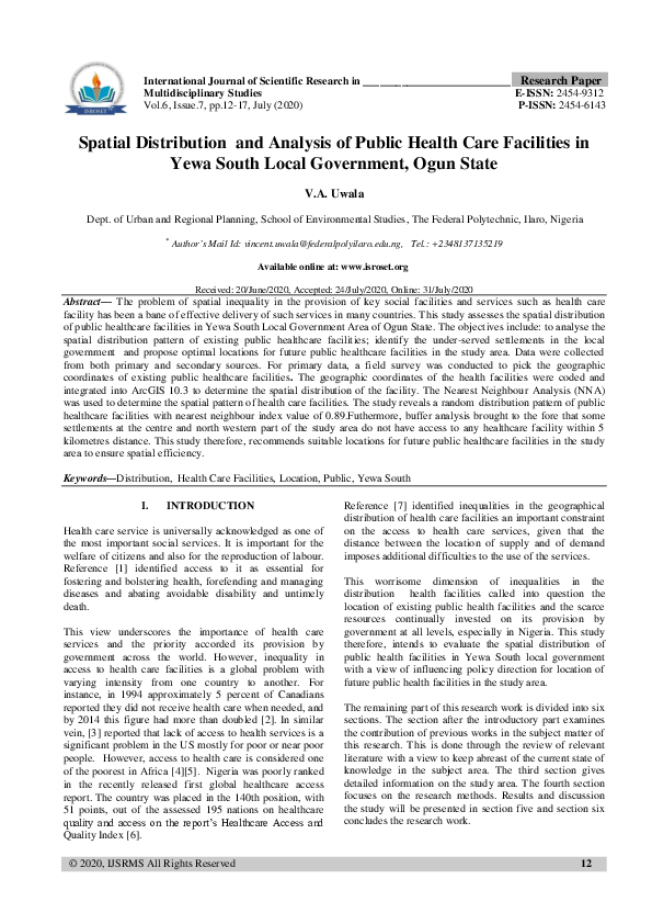 (PDF) Spatial Distribution and Analysis of Public Health Care ...