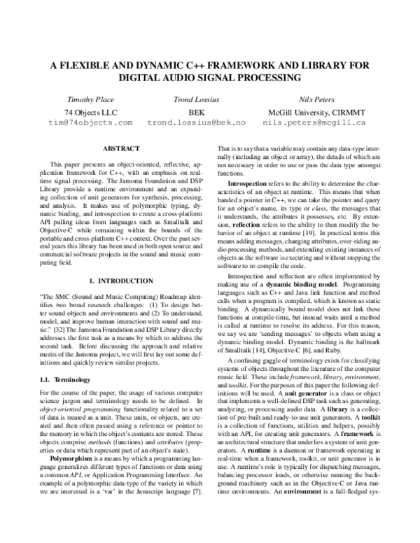 (PDF) A flexible and dynamic C++ framework and library for digital