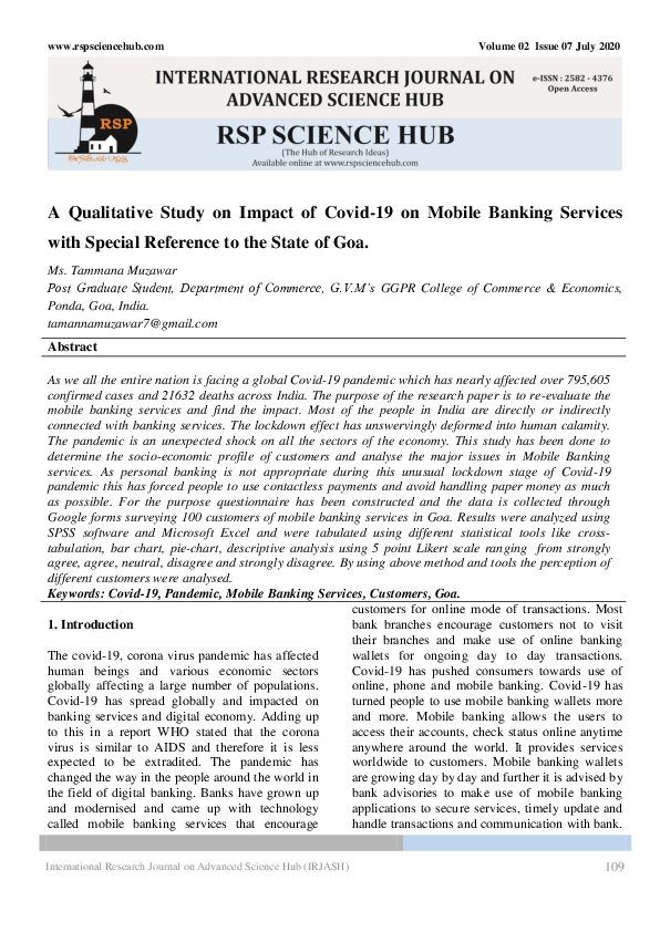 (PDF) A Qualitative Study on Impact of Covid-19 on Mobile Banking ...