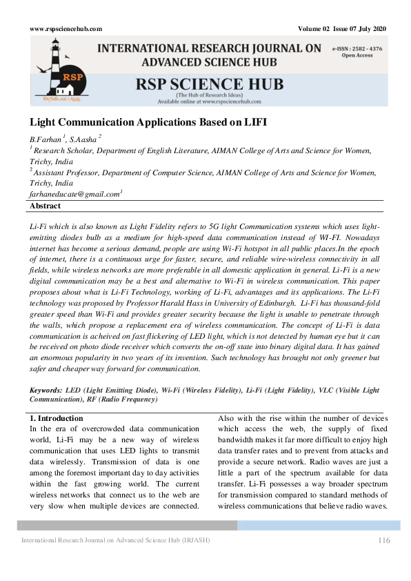(PDF) Light Communication Applications Based on LIFI
