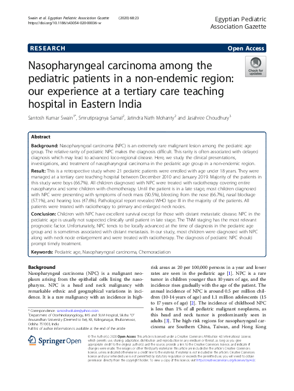(PDF) Nasopharyngeal carcinoma among the pediatric patients in a non ...