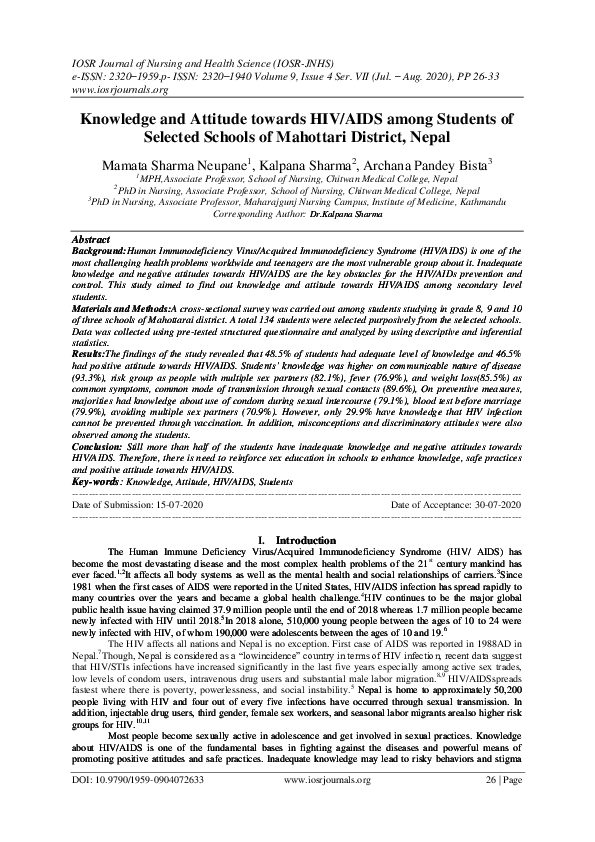 (PDF) Knowledge and Attitude towards HIV/AIDS among Students of ...