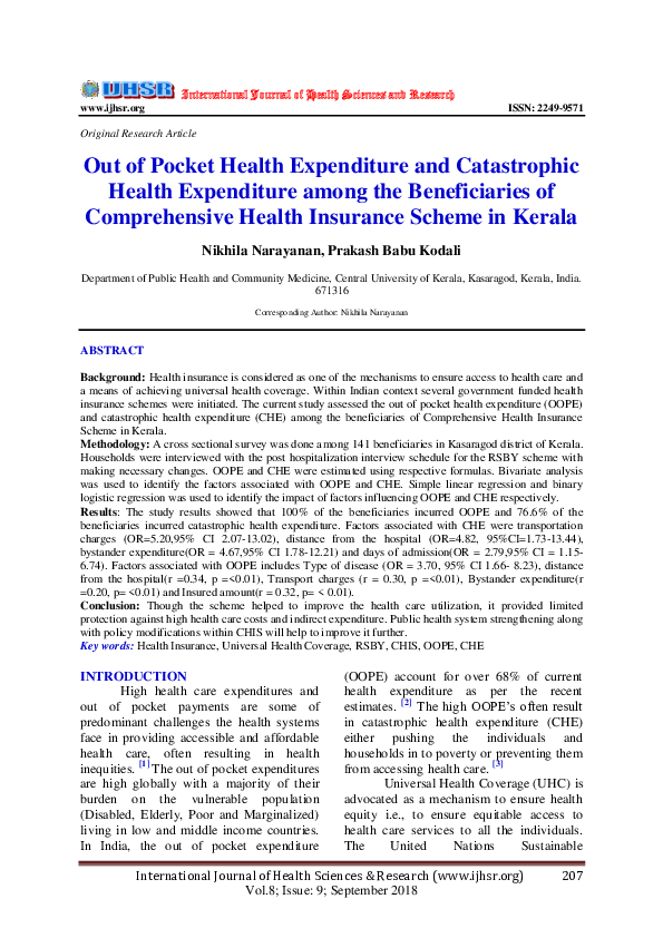 (PDF) Out of Pocket Health Expenditure and Catastrophic Health ...