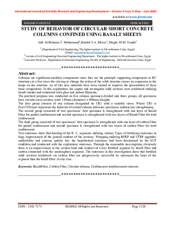 (PDF) STUDY OF BEHAVIOR OF CIRCULAR SHORT CONCRETE COLUMNS CONFINED ...