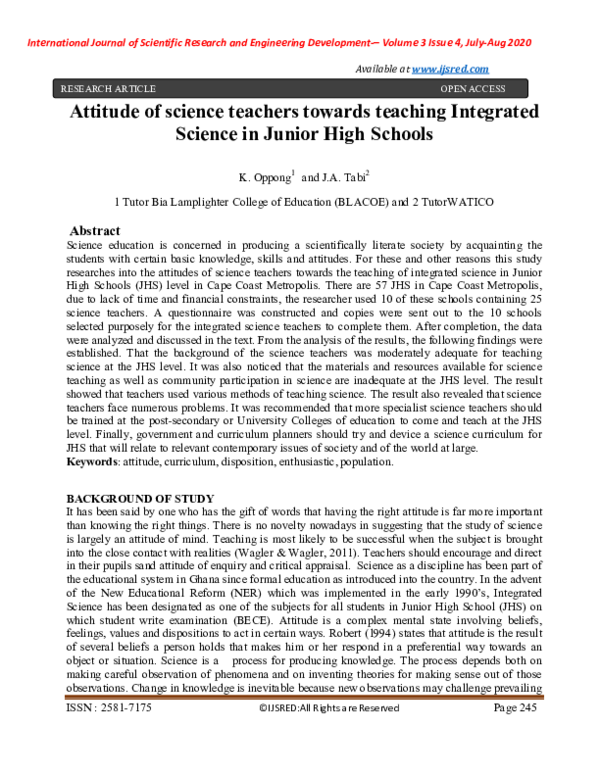 (PDF) Attitude of science teachers towards teaching Integrated Science ...