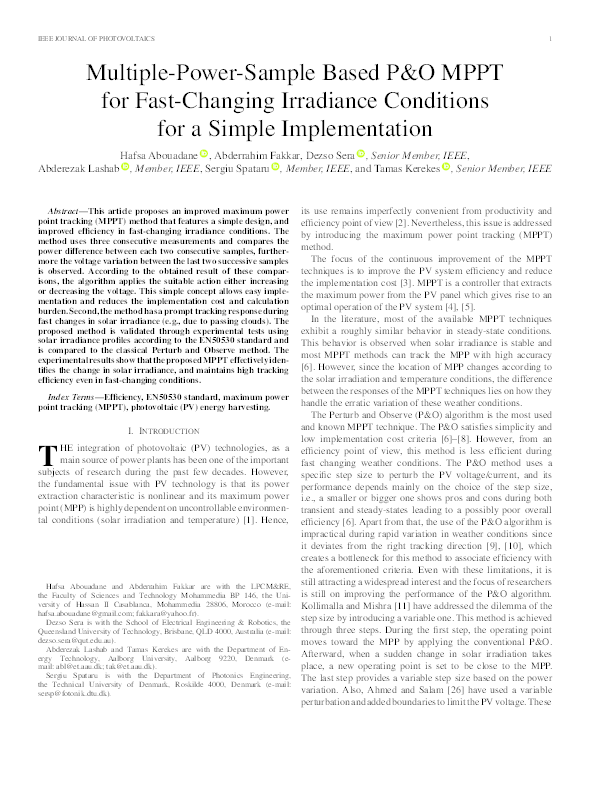 (PDF) Multiple-Power-Sample Based P&O MPPT for Fast-Changing Irradiance ...