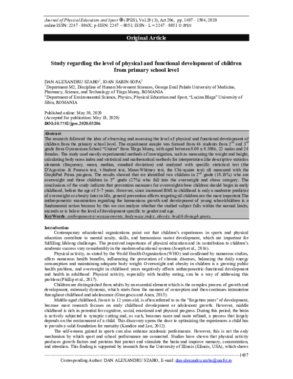 (PDF) Study regarding the level of physical and functional development ...