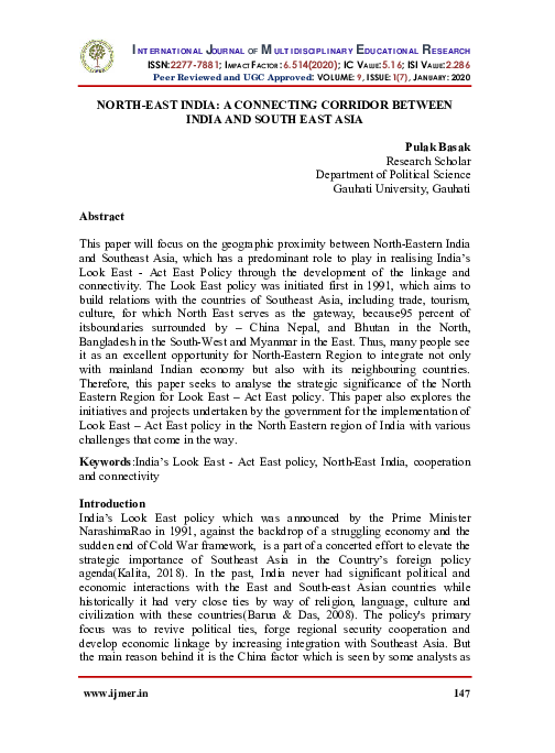North-East India: A Connecting Corridor Between India and South East Asia