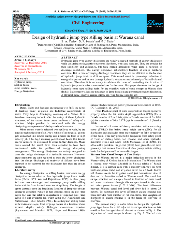 (PDF) Design of Hydraulic Jump Type Stilling Basin at Warana Canal