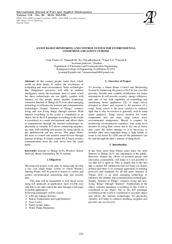 (PDF) AN IOT BASED MONITORING AND CONTROL SYSTEM FOR ENVIRONMENTAL ...