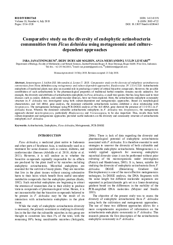(PDF) Comparative study on the diversity of endophytic actinobacteria ...
