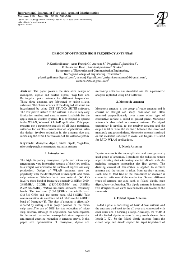 (PDF) DESIGN OF OPTIMIZED HIGH FREQUENCY ANTENNAS