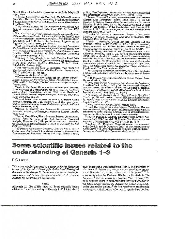 (PDF) Some scientific issues related to the understanding of Genesis 1-