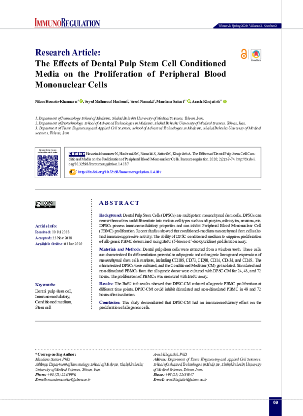 (PDF) The Effects of Dental Pulp Stem Cell Conditioned Media on the ...