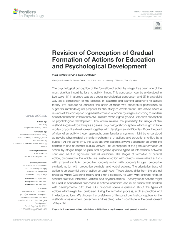 (PDF) Revision of Conception of Gradual Formation of Actions for ...