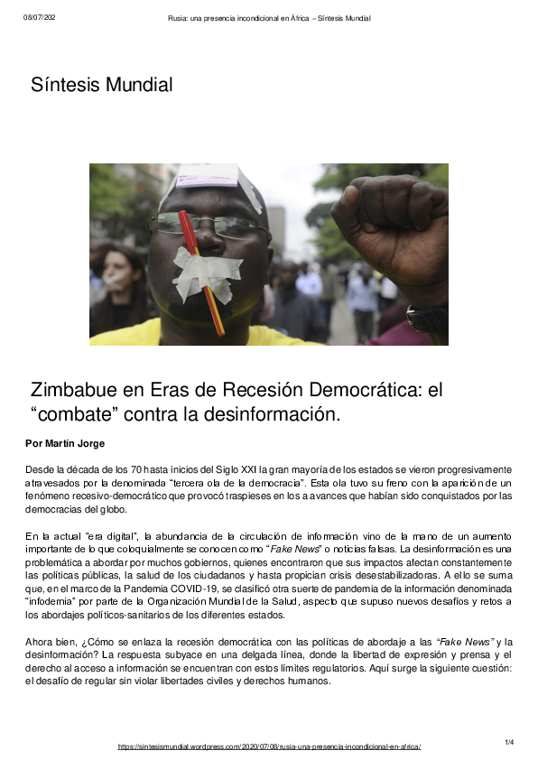 (PDF) Zimbabue en Eras de Recesión Democrática: el "combate" contra la ...