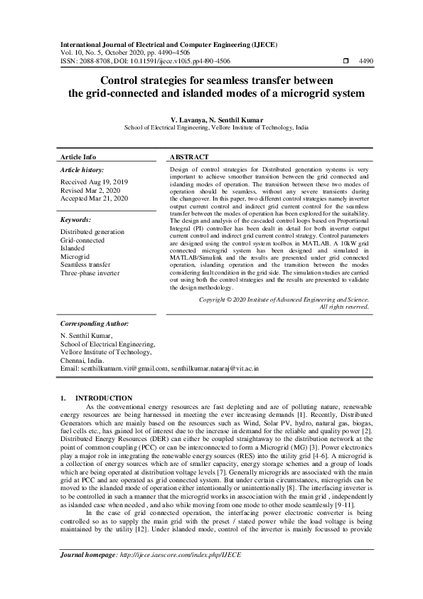 (PDF) Control strategies for seamless transfer between the grid ...