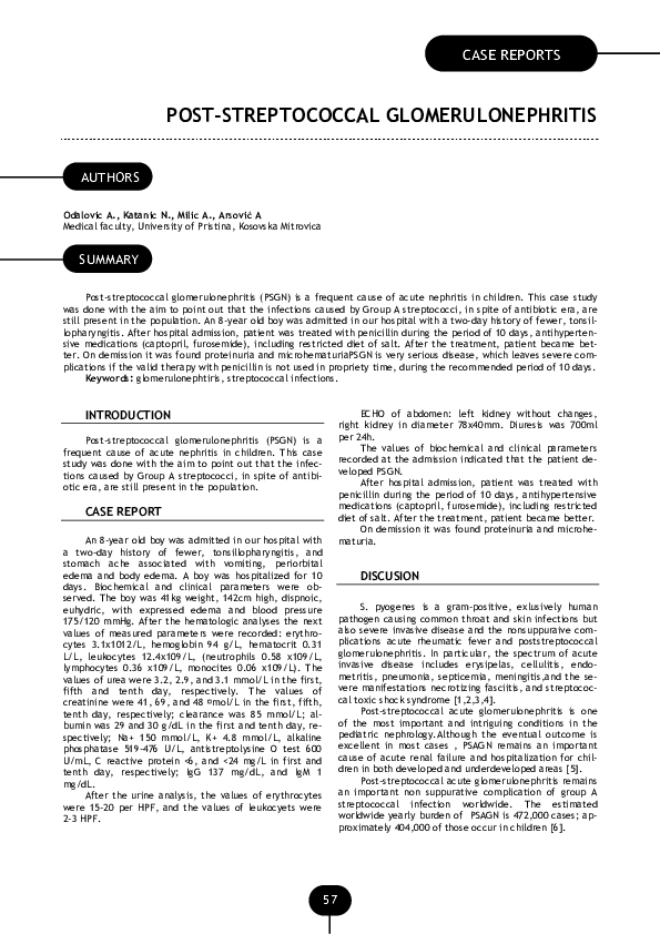(PDF) Poststreptococcal glomerulonephritis Ana Odalovic Academia.edu