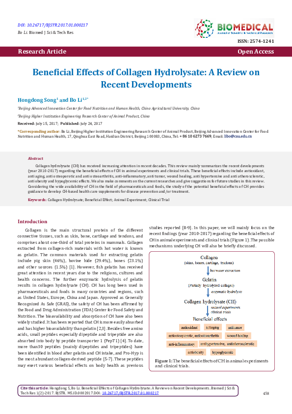 (PDF) Beneficial Effects of Collagen Hydrolysate: A Review on Recent ...