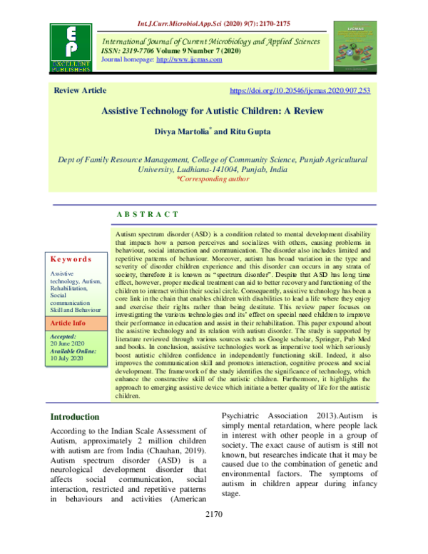 (PDF) Assistive Technology for Autistic Children A Review DIVYA