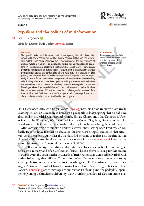 (PDF) Populism and the politics of misinformation