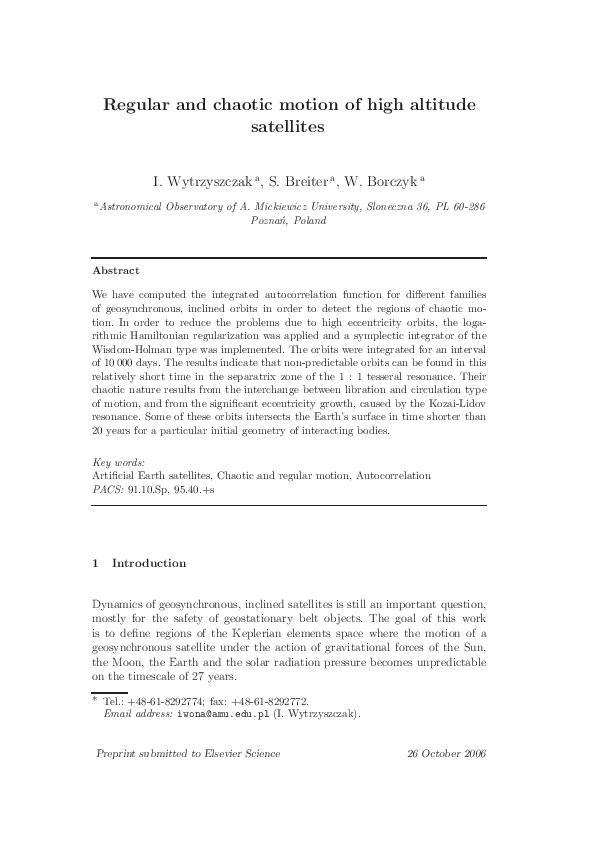 (PDF) Regular and chaotic motion of high altitude satellites