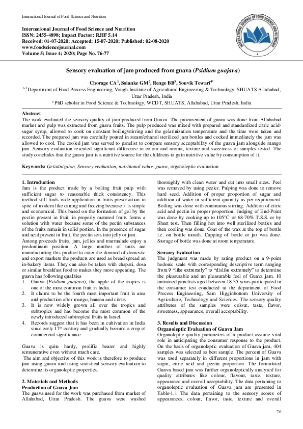 (PDF) Sensory evaluation of jam produced from guava (Psidium guajava