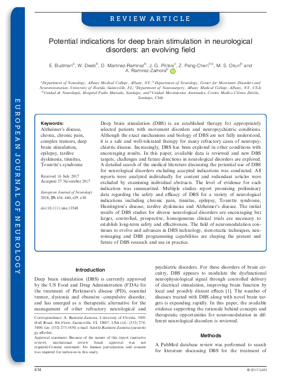 (PDF) Potential indications for deep brain stimulation in neurological ...