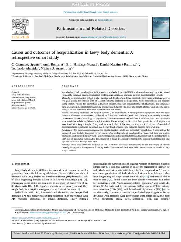 (PDF) Causes and outcomes of hospitalization in Lewy body dementia: A ...