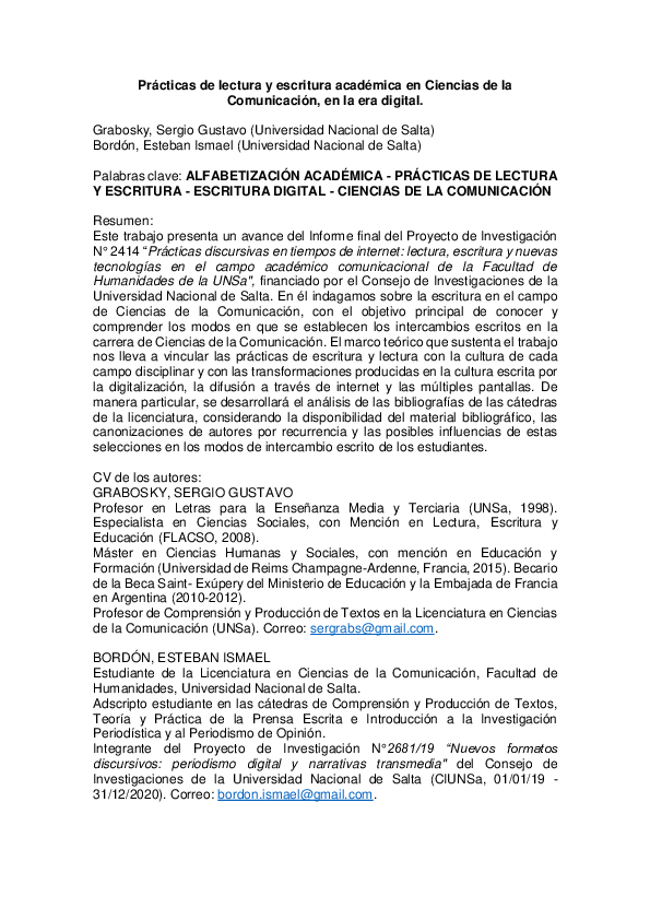 (PDF) Prácticas de lectura y escritura académica en Ciencias de la ...
