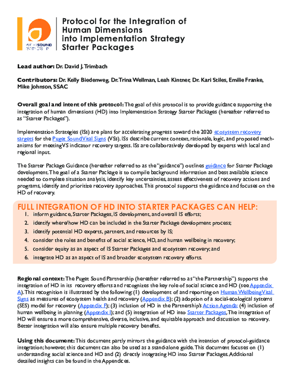 (PDF) Protocol for the Integration of Human Dimensions into ...