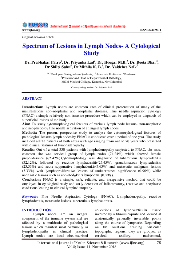 (PDF) Spectrum of Lesions in Lymph Nodes-A Cytological Study