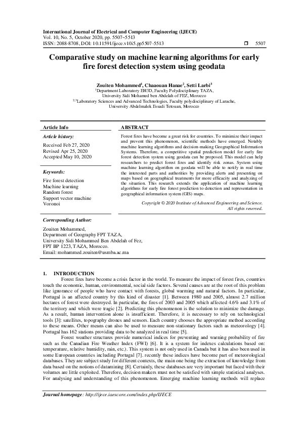 Pdf Comparative Study On Machine Learning Algorithms For Early Fire