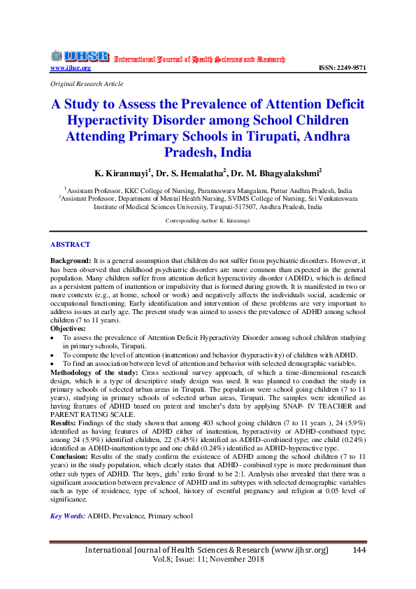 (PDF) A Study to Assess the Prevalence of Attention Deficit ...