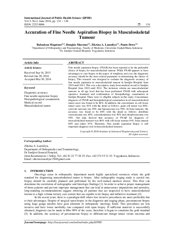 (PDF) Accuration of Fine Needle Aspiration Biopsy in Musculoskeletal Tumour