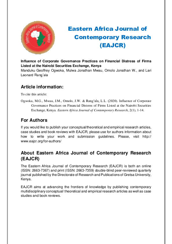 (PDF) Influence of Corporate Governance Practices on Financial Distress ...