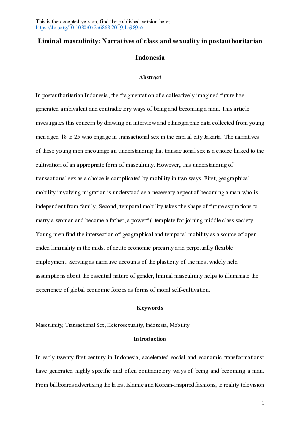 (PDF) Liminal Masculinity: Narratives of Class and Sexuality in Post ...