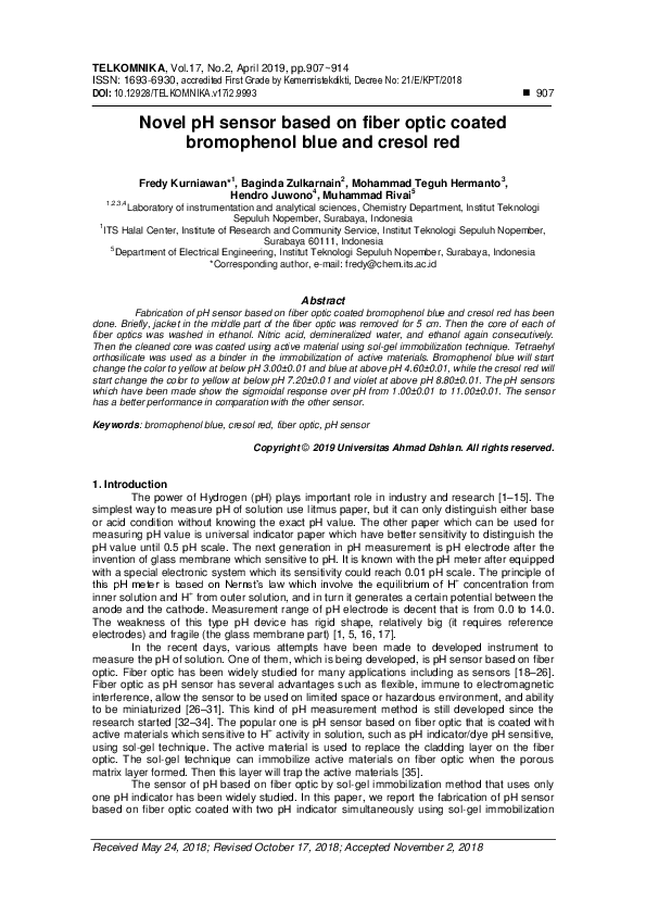 (PDF) Novel pH sensor based on fiber optic coated bromophenol blue and ...