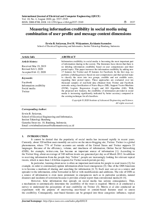 (PDF) Measuring information credibility in social media using ...