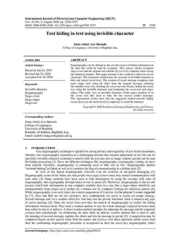 (PDF) Text hiding in text using invisible character