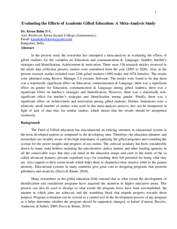 (PDF) Evaluating the Effects of Academic Gifted Education: A Meta ...