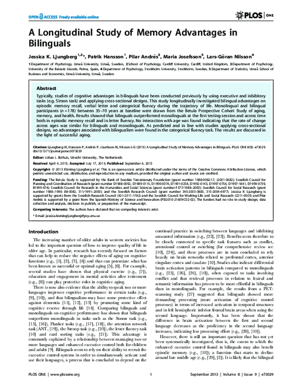(PDF) A Longitudinal Study of Memory Advantages in Bilinguals
