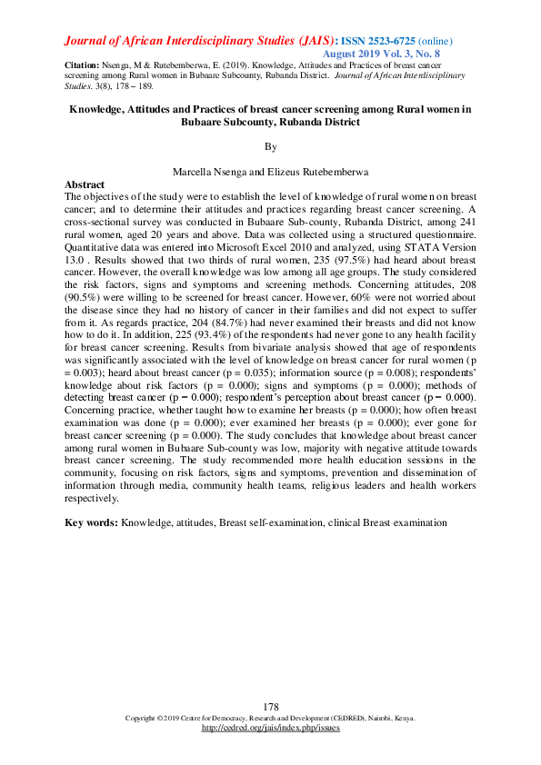 (PDF) Knowledge, Attitudes and Practices of breast cancer screening ...