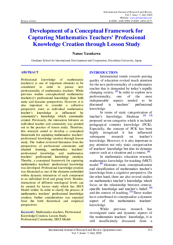(PDF) Development of a Conceptual Framework for Capturing Mathematics ...