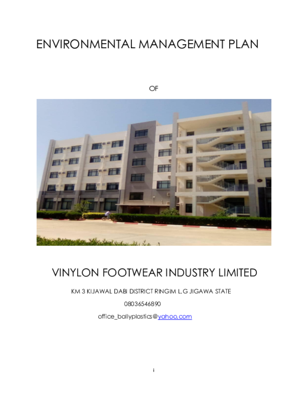 (PDF) ENVIRONMENTAL MANAGEMENT PLAN OF VINYLON FOOTWEAR INDUSTRY