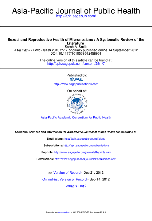 (PDF) Sexual and Reproductive Health of Micronesians: A Systematic Review