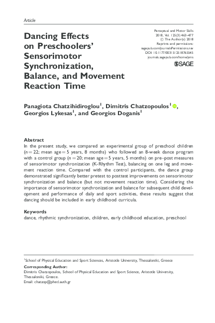 (PDF) Dancing Effects on Preschoolers' Sensorimotor Synchronization ...